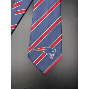 NFL New England Patriots Necktie Football Polyester Classic Stripe Blue Red